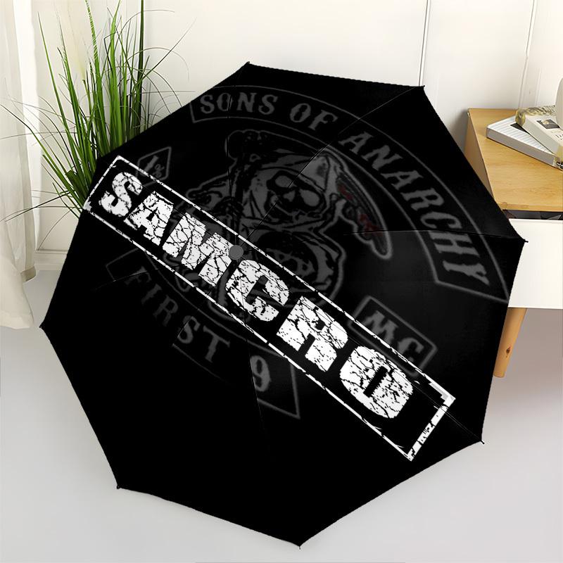 1pc Sons of Anarchy Samcro Automatic Open Close Umbrella with 8-Rib Windproof Canopy Compact Portable Travel Umbrella10307
