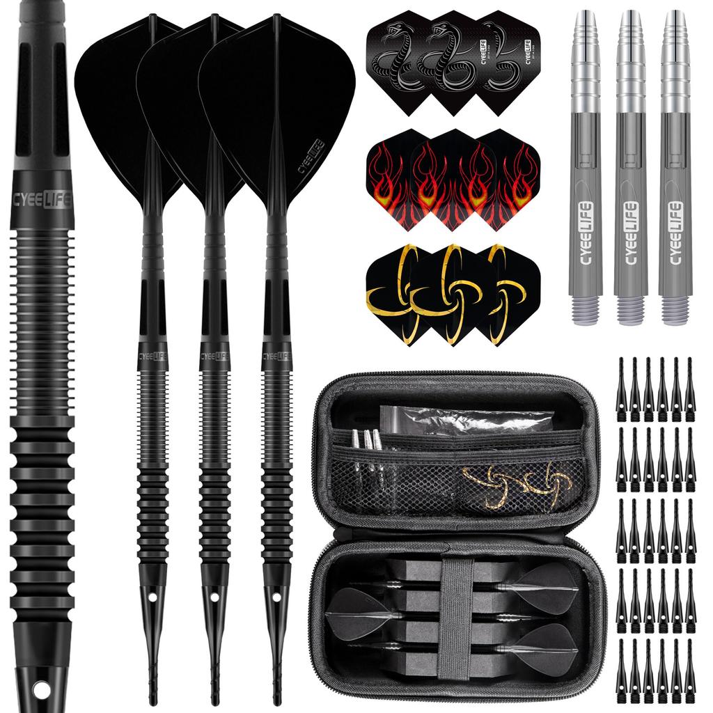 CyeeLife Professional Tungsten Alloy Soft Tip Dart 3 Integrated Darts Flights and 30 Shafts Additional Dart Tips 9 Flights 3 PC Shafts 1 Electronic