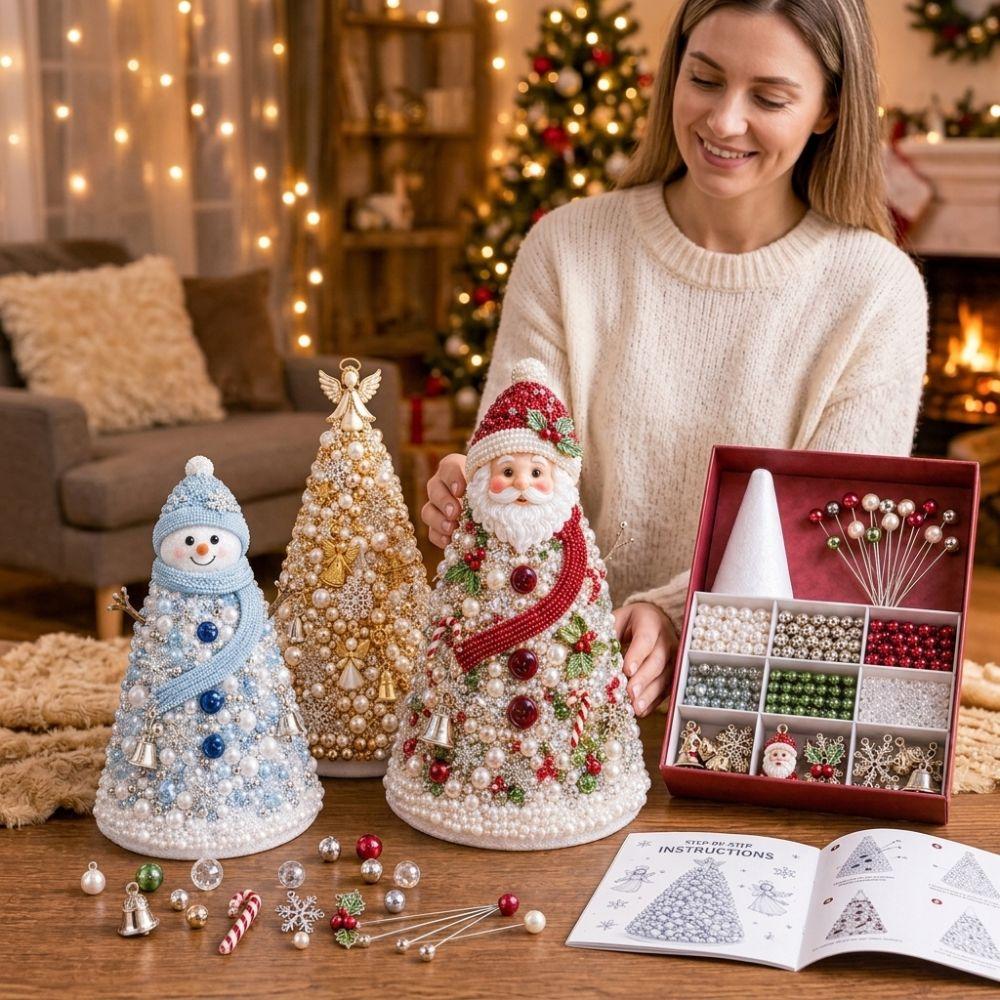 Educational DIY Beaded Christmas Tree Kit Colorful Beads Tabletop Christmas Tree Set Family Craft