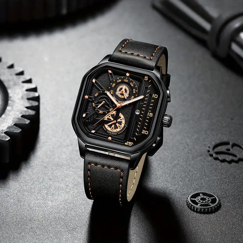 3-Piece Men's Business Casual Watch Set: Fashion PU Leather Quartz Watch, Bracelet & Necklace Gift Set