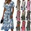 Женское цветочное повседневное модное короткорукавное платье с V-образным вырезом