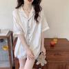Весенне-летняя тонкая пижама из ледяного шелка, высококачественный полосатый кардиган с короткими рукавами, повседневная милая женская одежда для дома