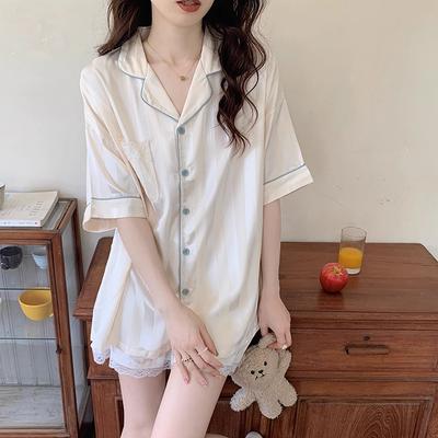 Весенне-летняя тонкая пижама из ледяного шелка, высококачественный полосатый кардиган с короткими рукавами, повседневная милая женская одежда для дома
