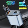 120 Вт Dual USB Type C Быстрая зарядка 4 в 1 Выдвижное автомобильное зарядное устройство для iPhone Samsung Супербыстрое зарядное устройство Адаптер прикуривателя