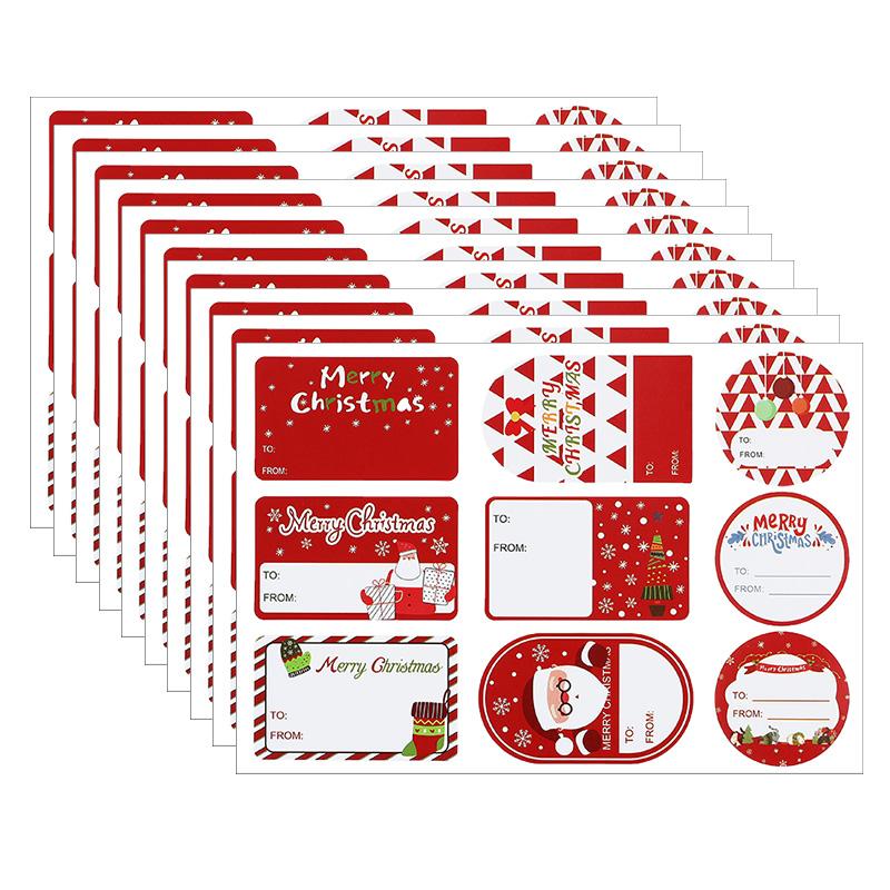 90pcs/10sheets Christmas Stickers Gift Box Wrapping Decoration Paper Label Sticker Name Tag 2024 Merry Christmas Decor New Year