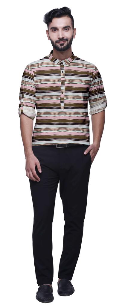 BestMan Mandarin Men CollarA  ShirtsA  Regular Fit Printed Mens Short Kurta