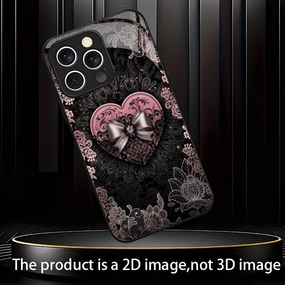 Black Lace with Pink Heart phone case mobile phones for iphone 17 pro max cover Glass for iPhone 17 16 15 14 13 12 11pm Pro Plus