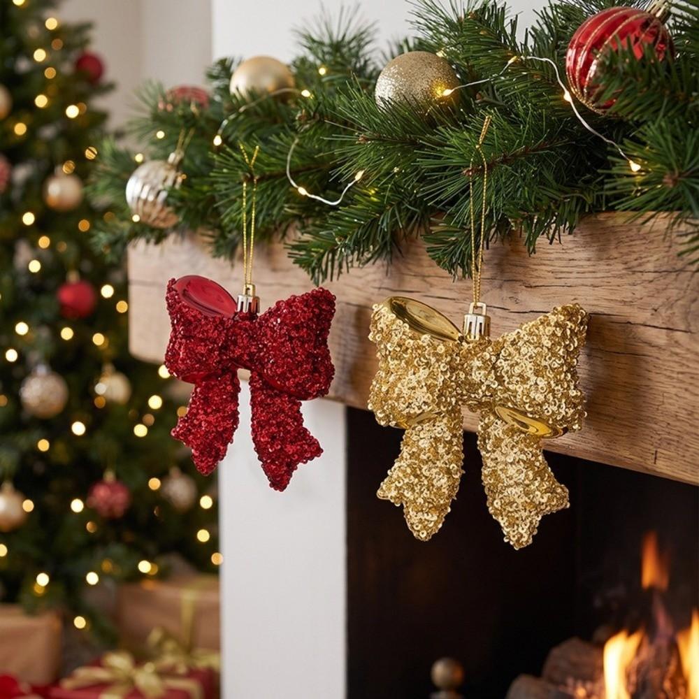 Electroplated Christmas Bow Hanging Ornament Xmas Bow Decoration Festive Hanging Decor
