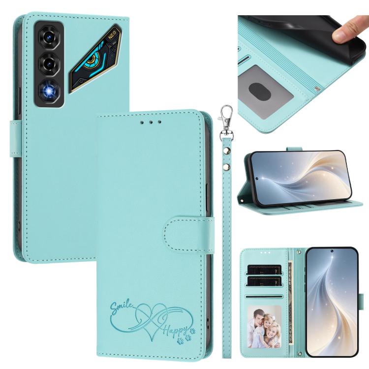 Happy Heart Pattern Magnetic Closure Vegan Leather Phone Case With Wrist Strap For ZTE Blade A56 4G