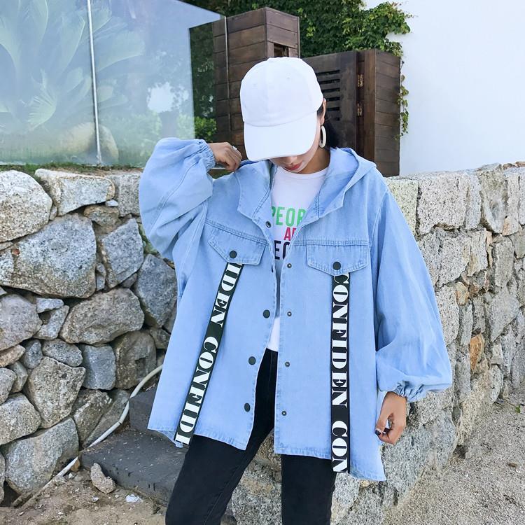 Casual Denim Jacket Women Trendy Print Coat Korean Style Loose Hooded Tops Retro Chic Short Clown Print Jackets Womens Clothing