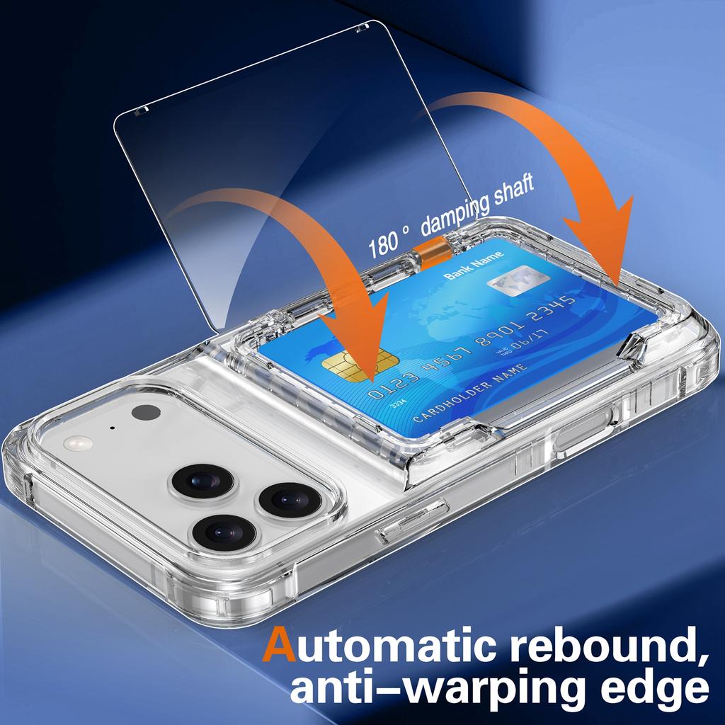 For iPhone 17 Pro Clear Case PC + TPU Phone Cover Card Holder Kickstand