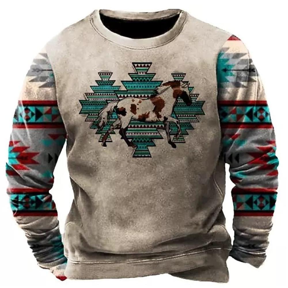 Винтажная футболка из хлопка с длинным рукавом, мужские топы 5xl, этническая футболка с племенным принтом, весенняя дышащая свободная мужская рубашка, одежда