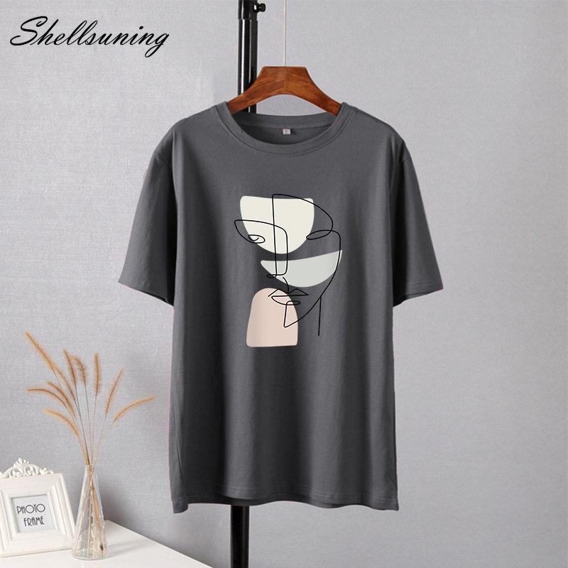 Shellsuning элегантная футболка с принтом персонажей, женские летние шикарные повседневные футболки, хлопковый джемпер, пуловер большого размера, женские топы