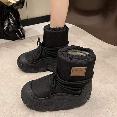 Женские зимние утепленные флисовой подкладкой сноубутсы на шнуровке, легкие, на массивной подошве, с защитой от скольжения, повседневные спортивные хлопковые ботинки