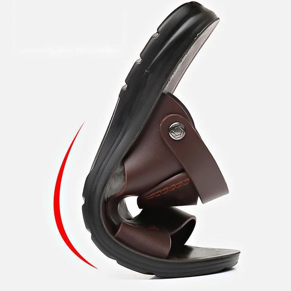 Летние модные кожаные сандалии мужские нескользящие повседневные шлепанцы кожаные сандалии летняя дышащая дорожная обувь мужские пляжные сандалии