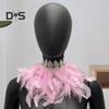 Peacock Feather Scarf Handmade Gothic Cape with Adjustable Lace Tie Gradient Color Feather Face Collar Dance Party Accessories