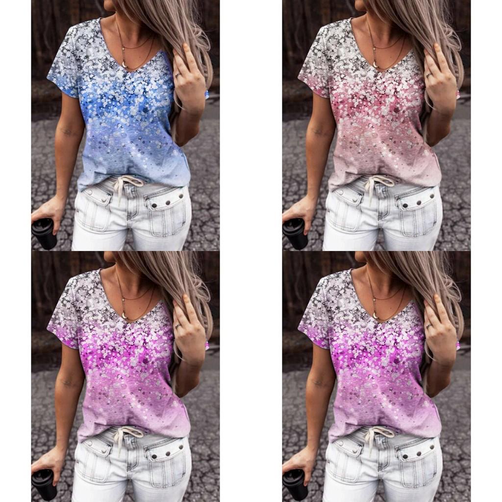 Элегантные женские топы с V-образным вырезом и коротким рукавом с цветочным принтом, футболка для повседневной носки