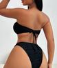 Женский купальник сексуальный черный без бретелек с завязками сзади и высокой талией, бикини, раздельный купальник, пляжная одежда, купальные костюмы