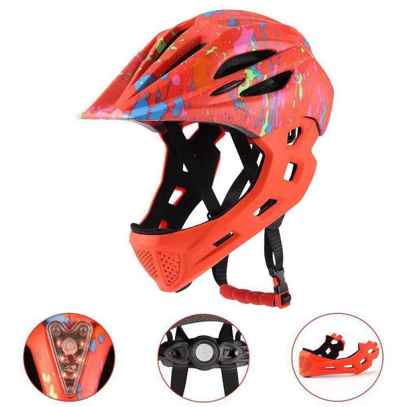Kids Full Face Bicycle Helmet With LED Light Insect Net CE Certified EPS Lightweight Ventilated Mountain Bike Riding