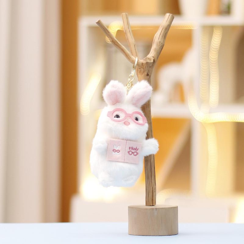Adorable Plush Reading Duck Rabbit Doll Keychain Soft Pp Cotton Cute Animal Figurine
