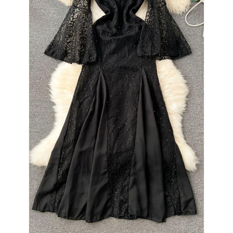 Accessible Luxury Lace Dress Niche Style Bell Sleeve Sequin