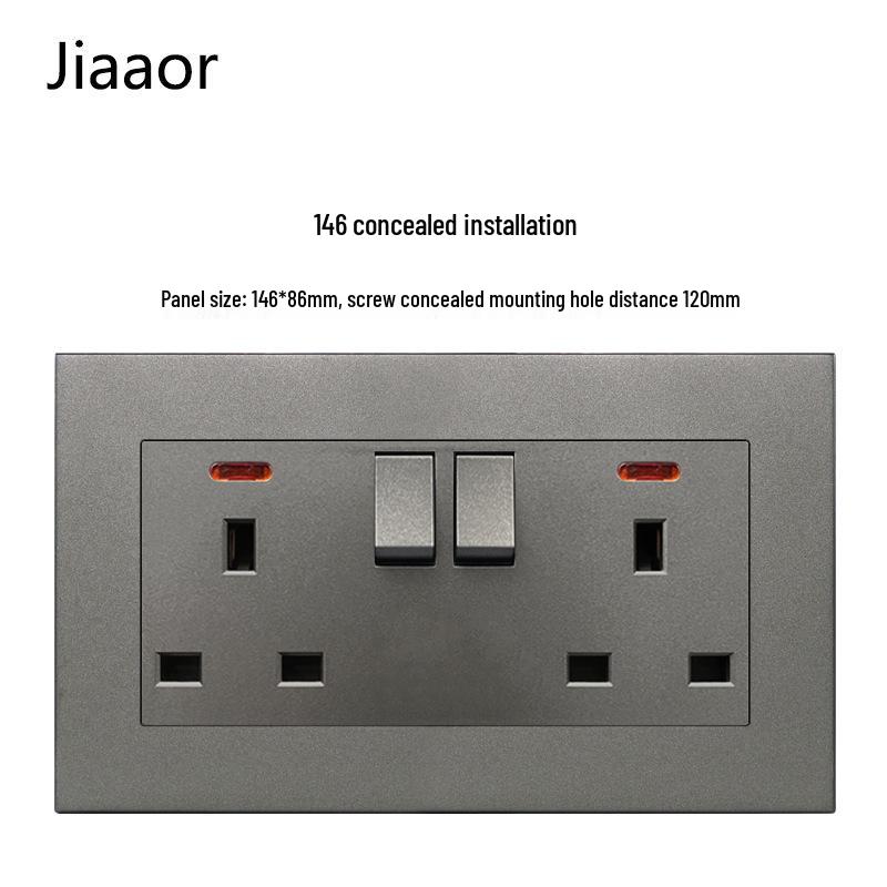 Серый британский стандарт двойная розетка с выключателем с USB и Type C - совместимая с Гонконгом/Макао, скрытого типа 86