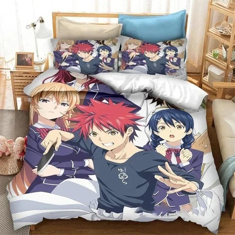3D Аниме Food Wars! Напечатанный постельный комплект Shokugeki no Soma Пододеяльник Наволочка Постельный набор Постельное белье Простыня Покрывало Полный размер