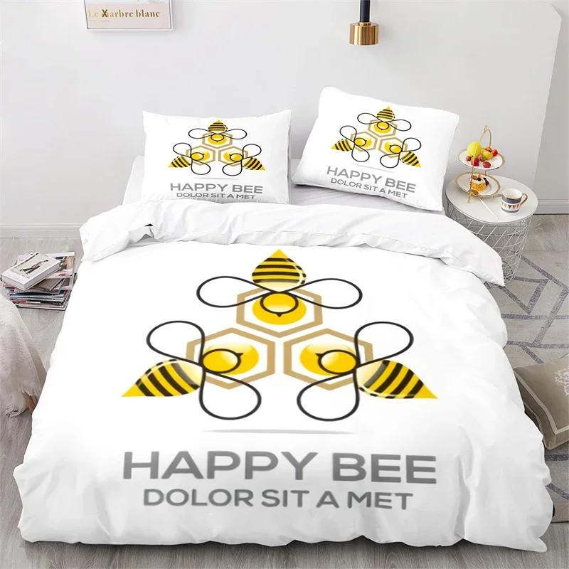 Cartoon Bee Duvet Cover Insect Honeybee Bedding Set Microfiber Wild Animal Comforter Cover King For Teens Boys Kawaii Home Decor