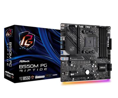 Материнская плата ASRock B550M PG Riptide AMD Ryzen 5000 Series CPU Совместимая материнская плата B550M MicroATX Авторизованный дистрибьютор (Сокет AM4) [Одомашненный