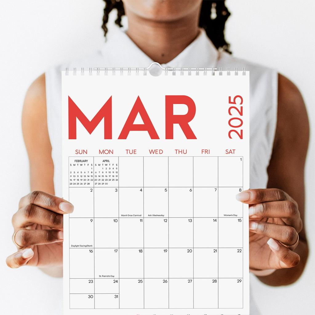 Calendar 2025, Color Calendar 12 Months, Double Coil Spiral Binding Monthly Planning Calendar