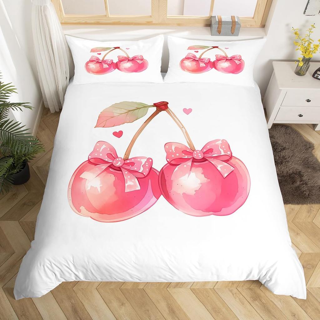 Детские вишневые комплекты пододеяльников размера «Квин» и «Кинг» с вишневым узором, милый фруктовый комплект постельного белья, пододеяльник без наполнителя, легкий пуховый