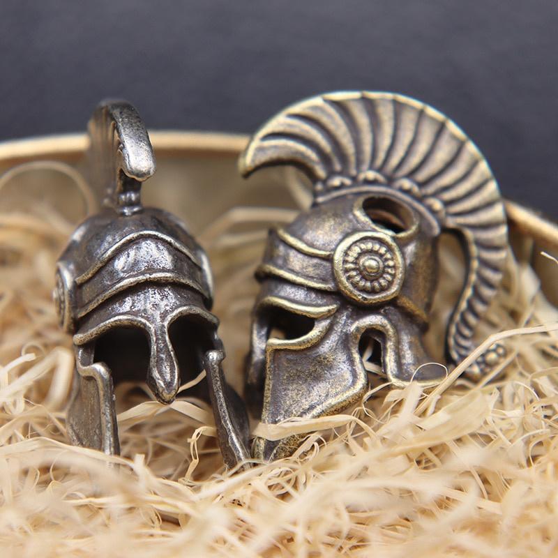 Outdoors EDC Tool Brass Spartan Roman Warrior Helmet Knife Beads Lanyard Pendant DIY Paracord Bead Woven Rope Bracelet Accessory