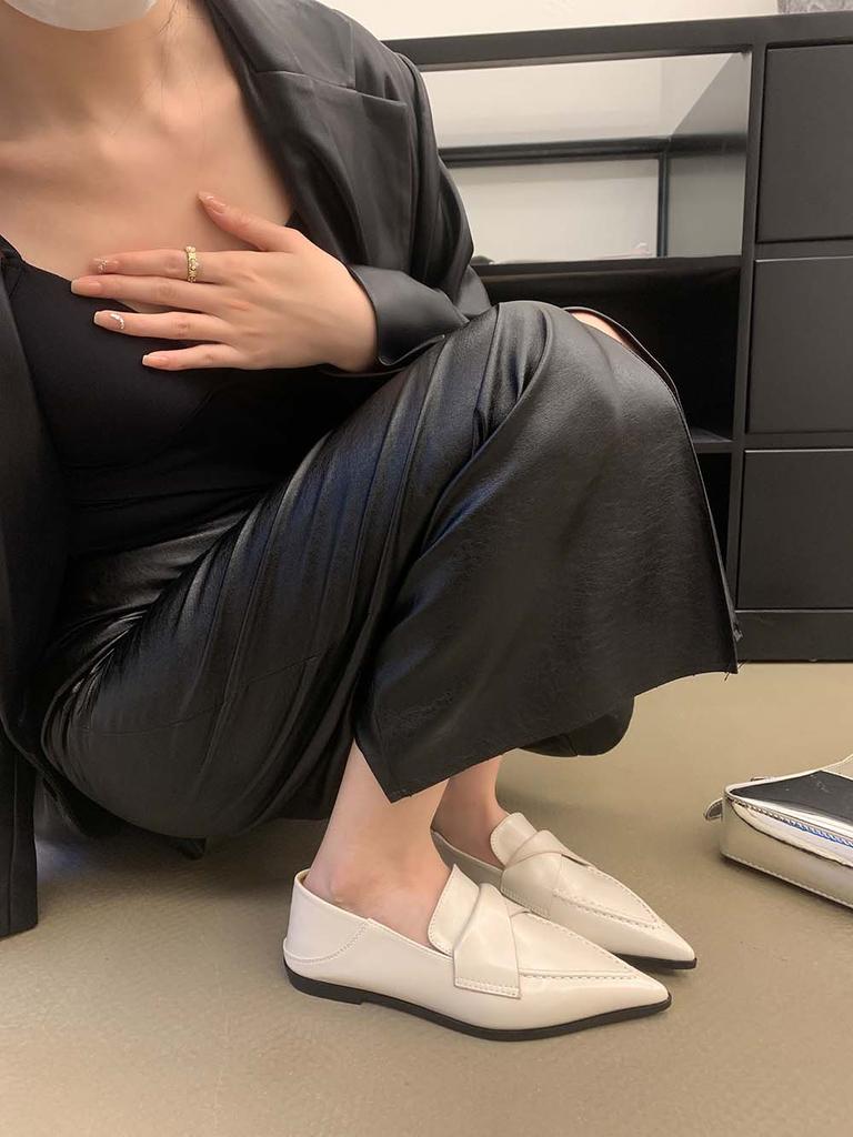 Fashion Fashion Women Loafers 2024 New Arrivals Autumn/Spring Dress Shoes Pointed Toe Black White Brown Ladies Mary Janes Size 35-39