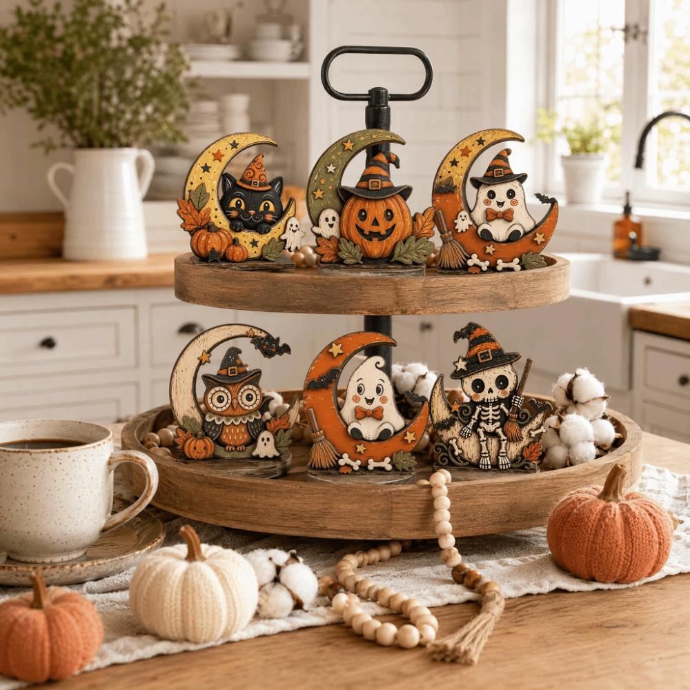10cm Halloween Wooden Decoration Vintage Halloween Tiered Tray Decor  Home Decoration