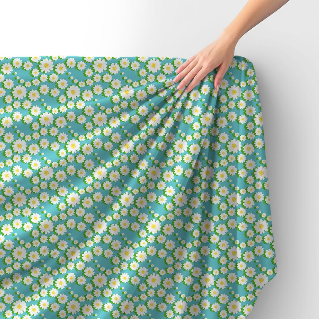 Royal Samt Stoff Polyester Zum Nähen - Motiv Gänseblümchen Auf Blau 2