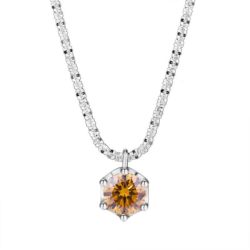 Women's S925 Sterling Silver Sparkling Cauliflower Moissanite Necklace Six-Prong Minimalist Luxury Fashion Clavicle Chain