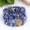 Boho Crystal Bead Bracelets for Women Elastic Heart Letter Bangles Wristband Yoga Jewelry Gift Set 4Pcs