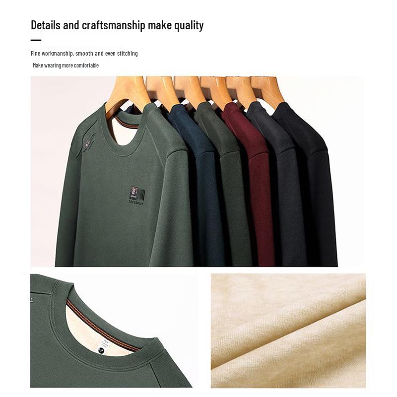 Luomeng Men's Silk-Blend Fleece-Lined Round Neck Sweatshirt