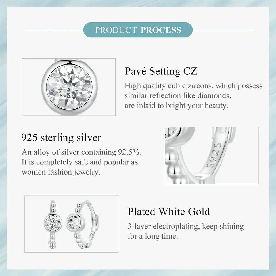 WOSTU 925 Sterling Silver Simple Beads Hoop Earrings Ear Buckles with Zircon Fine Jewelry For Women Girl Party Daily Gift