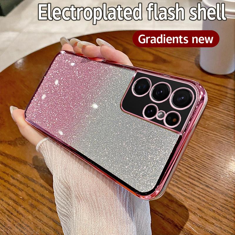 For Samsung Galaxy S22Ultra Case Samsung SM-S908B SM-S908U Phone Case Shiny Glitter Plating Silicone Camera Lens Soft Back Cover