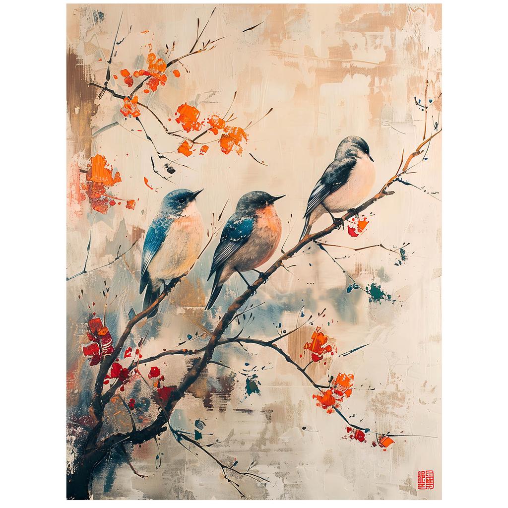 Gałązka Pełna Życia Gałązka Pełna Życia, 40X50 Cm, Rama Aluminiowa Złota, Papier Matowy 230 Gsm