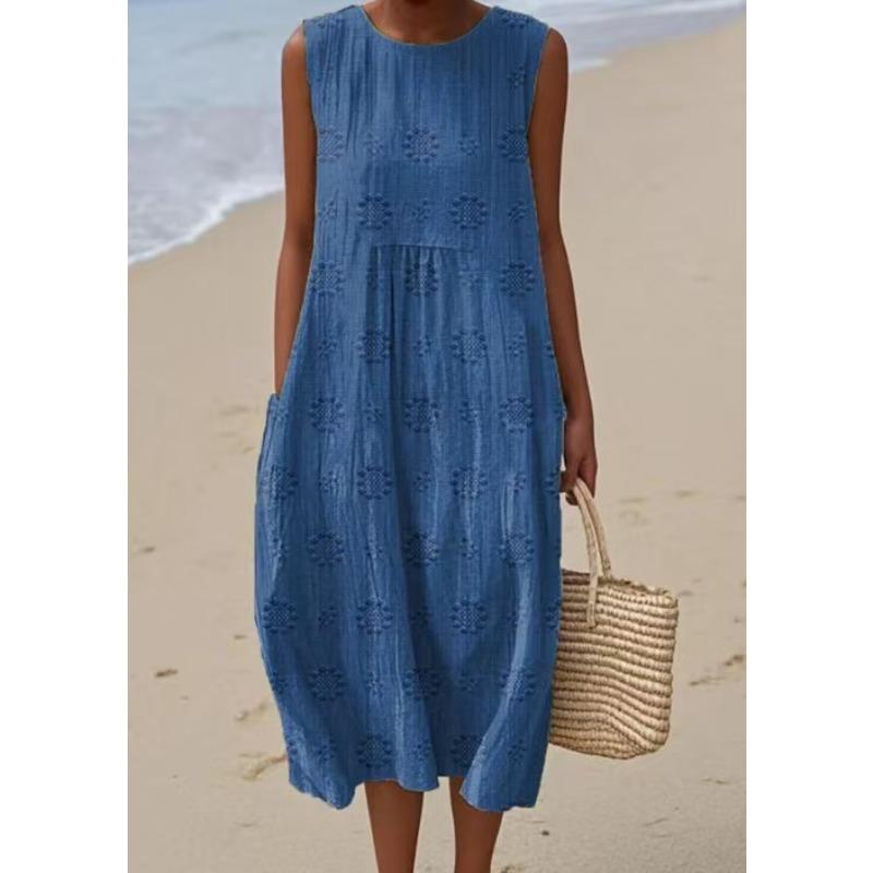 LYRIA 3D Print Roundneck Lightweight Dress Sleeveless Summer Beach Dress Casual Fashion A-Line Dress Women Elegant Floral Dresses