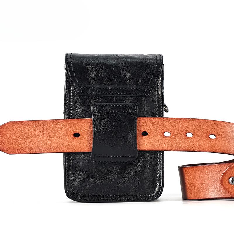Men's Plant-tanned Leather Shoulder Bag Wear Belt Casual Mobile Phone Fanny Pack Genuine Leather Vintage Crossbody Bag