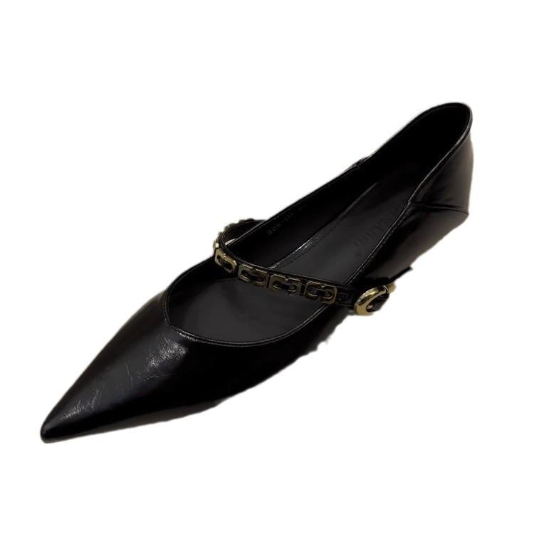 French pointed toe toe sandals women's spring 2025 new metal chain strap low-heeled pumps