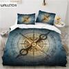 Compass Duvet Cover Vintage World Map Bedding Set Nautical Compass On Background Old Map Comforter Cover For Kids Adults Decor