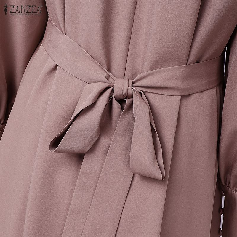 ZANZEA Женское повседневное свободное длинное платье с круглым вырезом и длинным рукавом