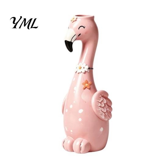 Pink Desk Ornament for Girls Cute Resin Flamingo Decorative Vase, Flower Holder Figurine, Creative Birthday Gift Women Tabletop Dried Artificial