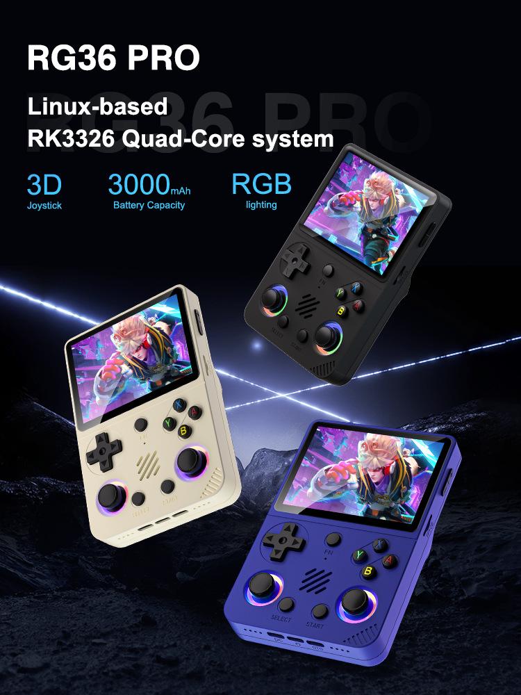 RG36 Портативная консоль с открытым исходным кодом Pro - Новая модель, портативная GBA, ностальгическая мини-аркада с разноцветными RGB-подсветками.