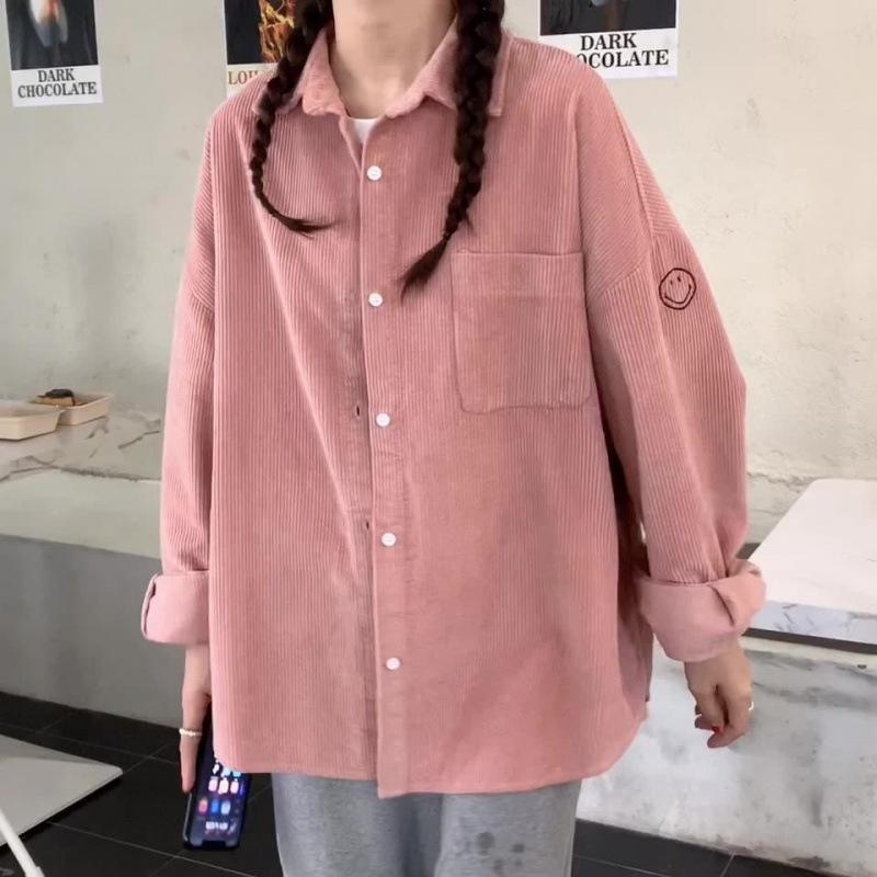 Вельветовые рубашки, пальто, женская верхняя часть, осенняя корейская свободная рубашка с длинными рукавами, куртка