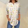 Women's 3/4 Sleeve Easter Egg Bunny Print Button Collar Fashion Casual Top